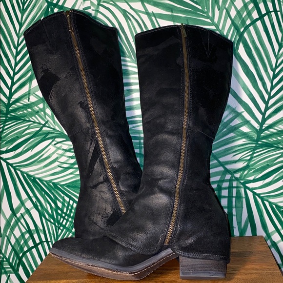 Donald J. Pliner Devi Black Distressed Suede Leather Knee High Boots 8.5 M - Picture 10 of 13